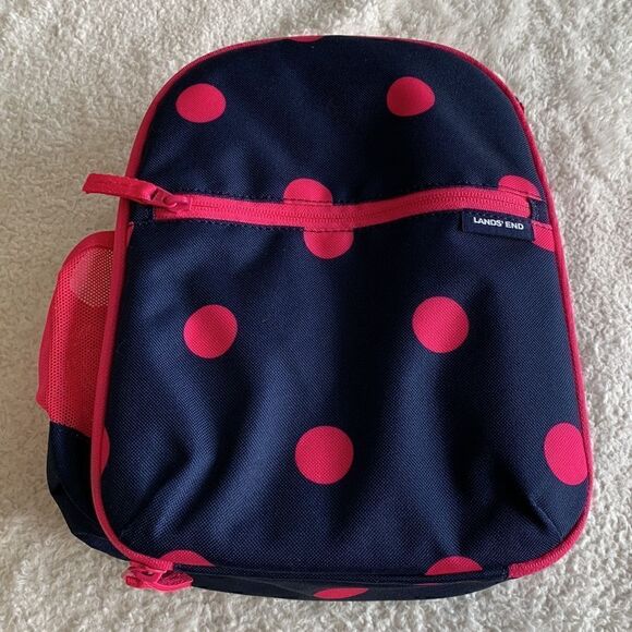 Lands’ End Navy Blue Oink polka dot mini backpack or lunchbox - Picture 1 of 9